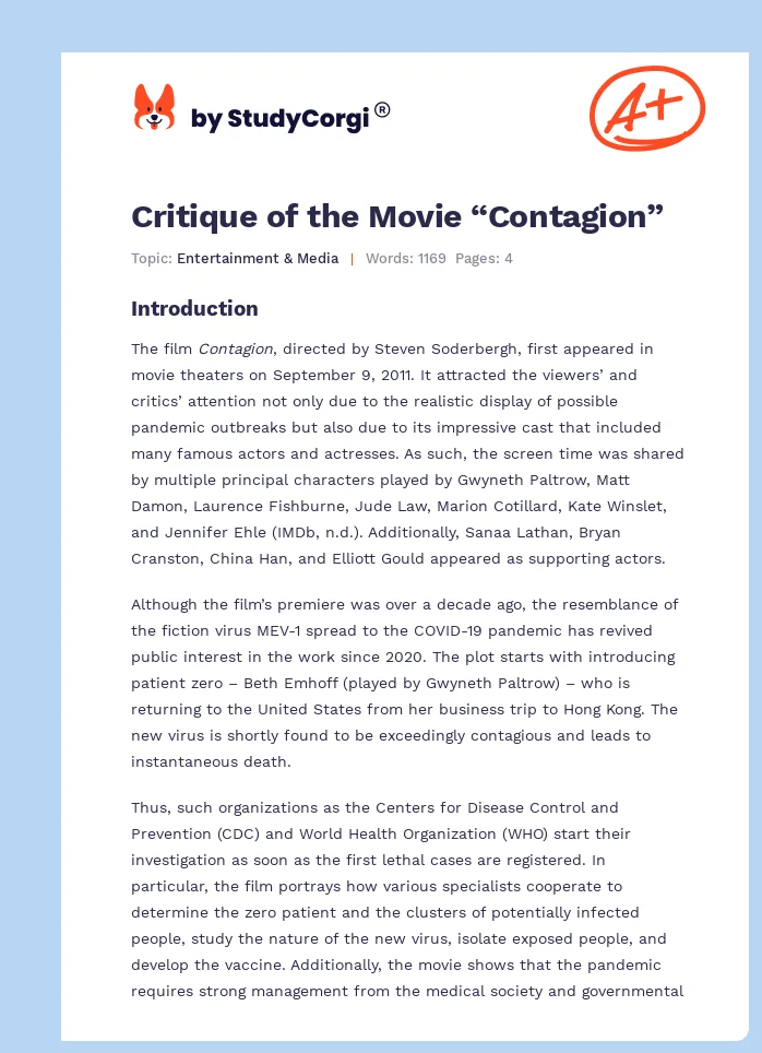 Critique of the Movie “Contagion”. Page 1