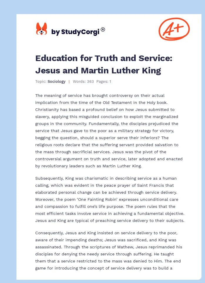Education for Truth and Service: Jesus and Martin Luther King. Page 1