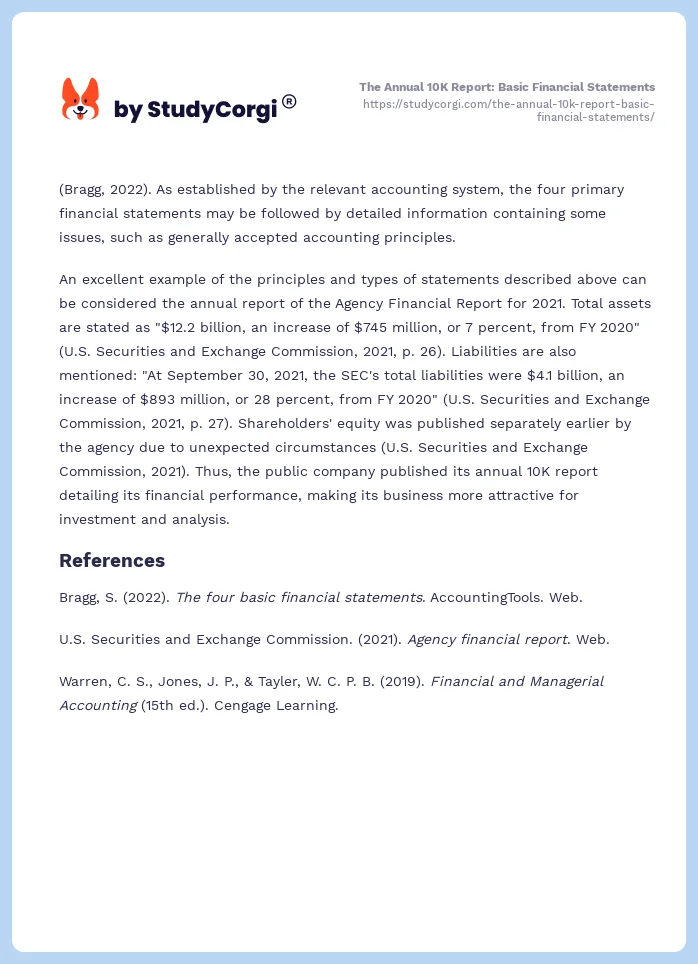 The Annual 10K Report: Basic Financial Statements. Page 2