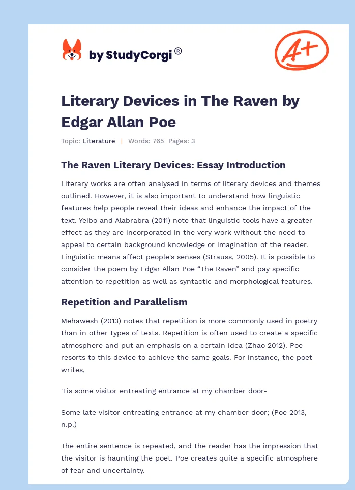Literary Devices in The Raven by Edgar Allan Poe. Page 1