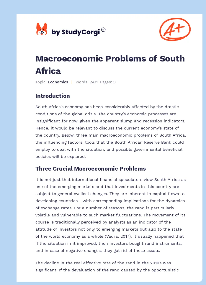 Macroeconomic Problems of South Africa. Page 1