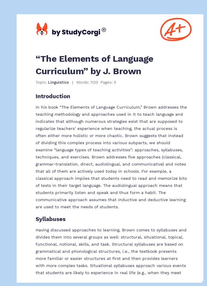 “The Elements of Language Curriculum” by J. Brown. Page 1