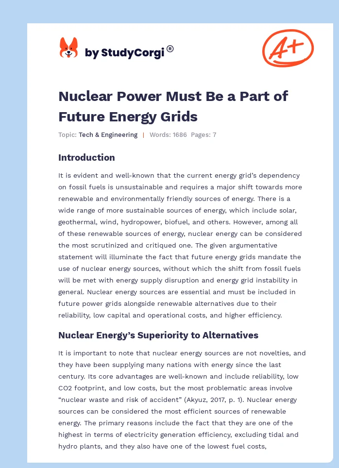Nuclear Power Must Be a Part of Future Energy Grids. Page 1