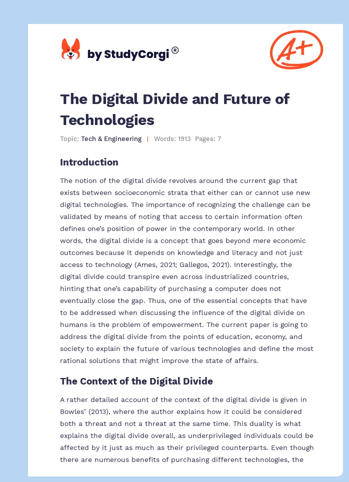 The Digital Divide and Future of Technologies. Page 1