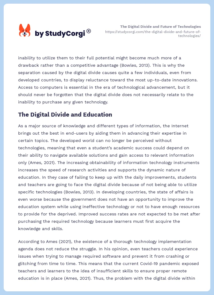 The Digital Divide and Future of Technologies. Page 2