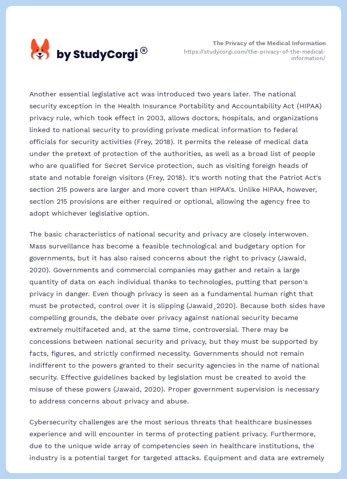 The Privacy of the Medical Information. Page 2