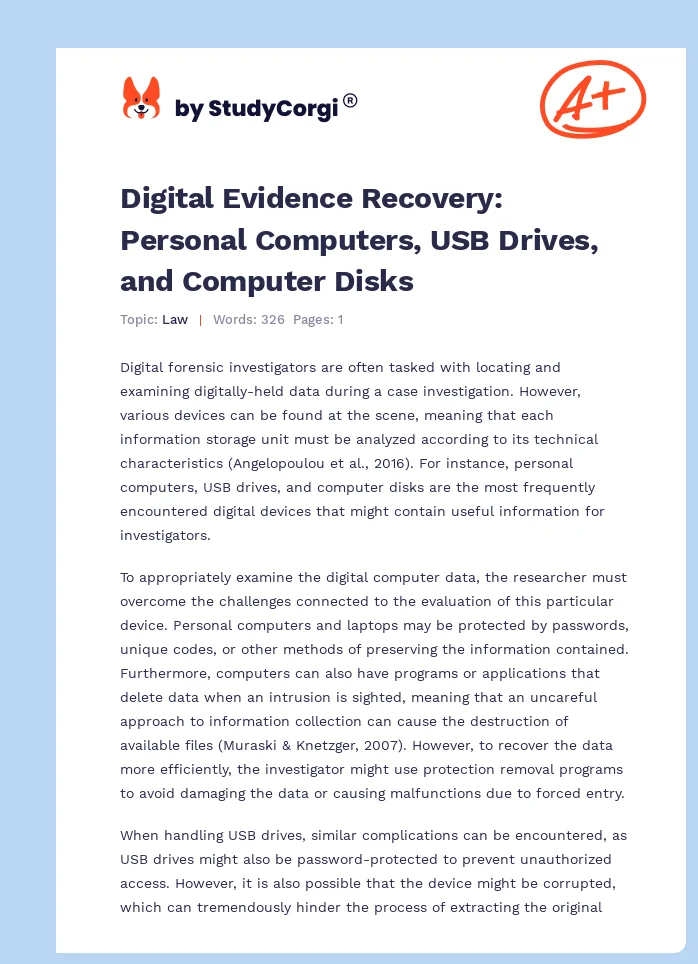 Digital Evidence Recovery: Personal Computers, USB Drives, and Computer Disks. Page 1