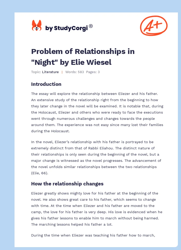 Problem of Relationships in "Night" by Elie Wiesel. Page 1