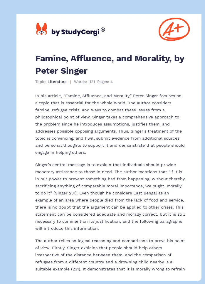 Famine, Affluence, and Morality, by Peter Singer. Page 1