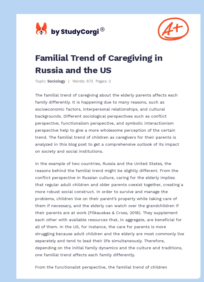 Familial Trend of Caregiving in Russia and the US. Page 1
