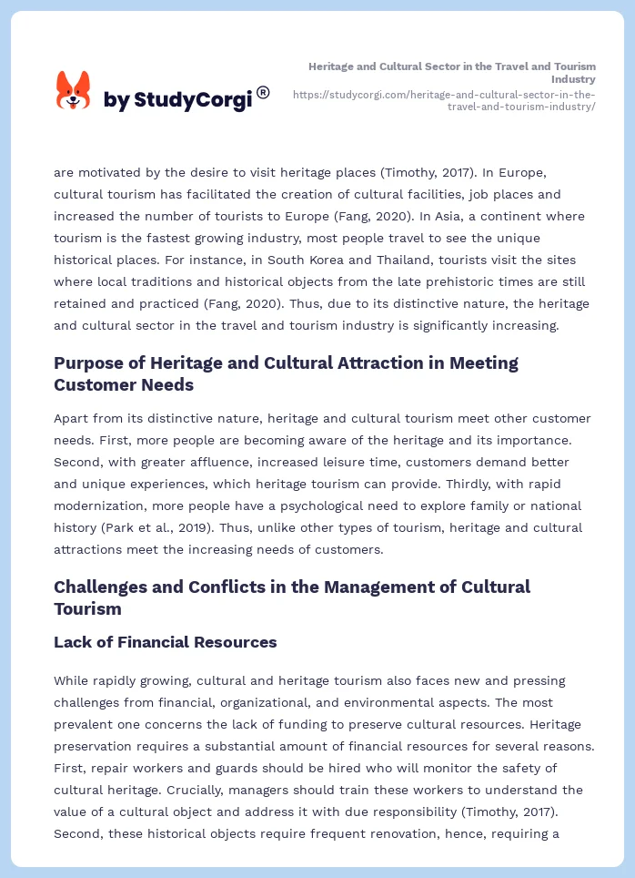 Heritage and Cultural Sector in the Travel and Tourism Industry. Page 2