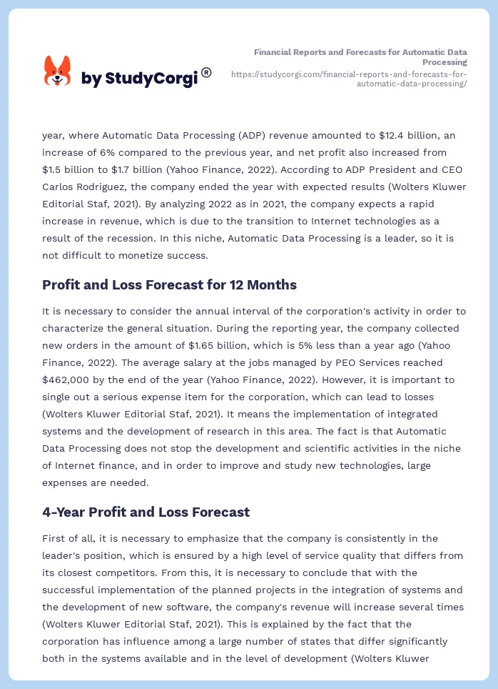 Financial Reports and Forecasts for Automatic Data Processing. Page 2