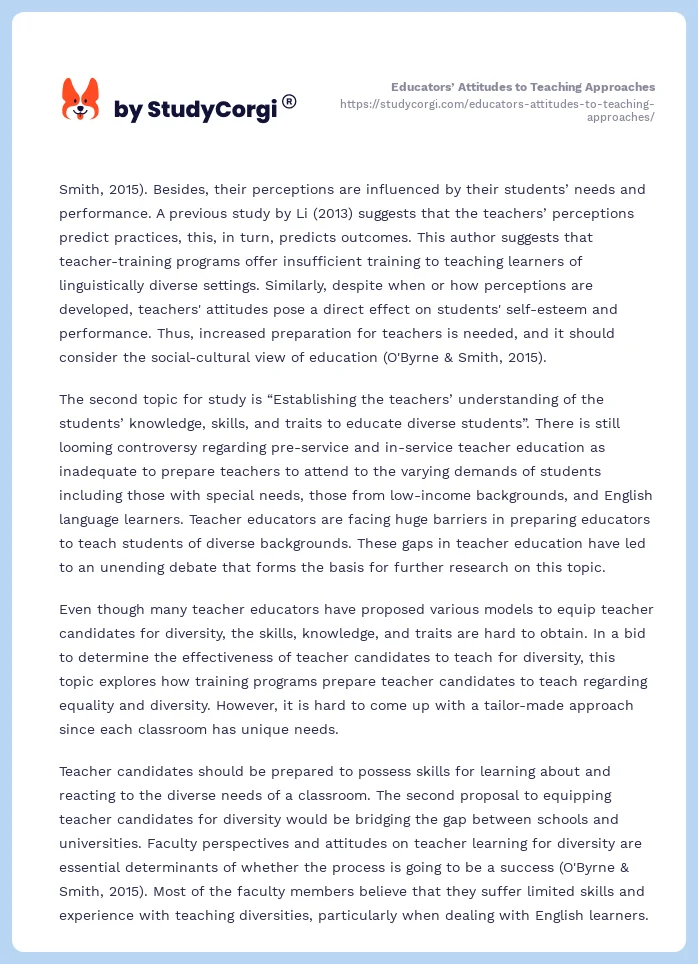 Educators’ Attitudes to Teaching Approaches. Page 2