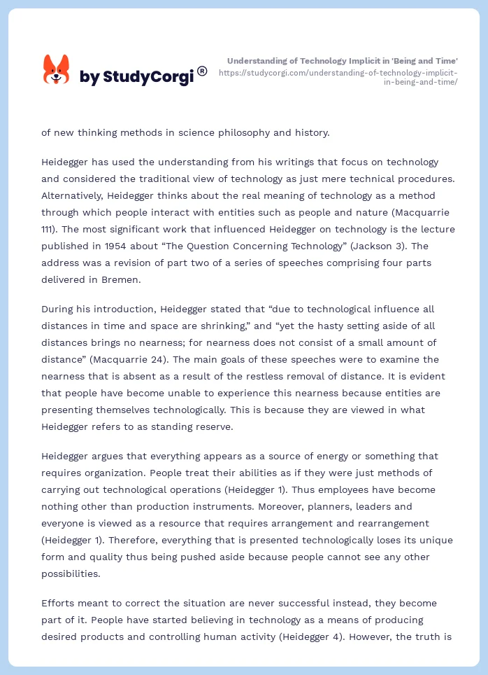 Understanding of Technology Implicit in 'Being and Time'. Page 2