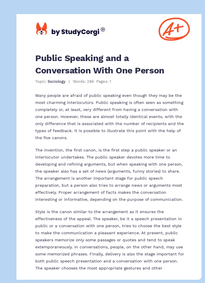 Public Speaking and a Conversation With One Person. Page 1