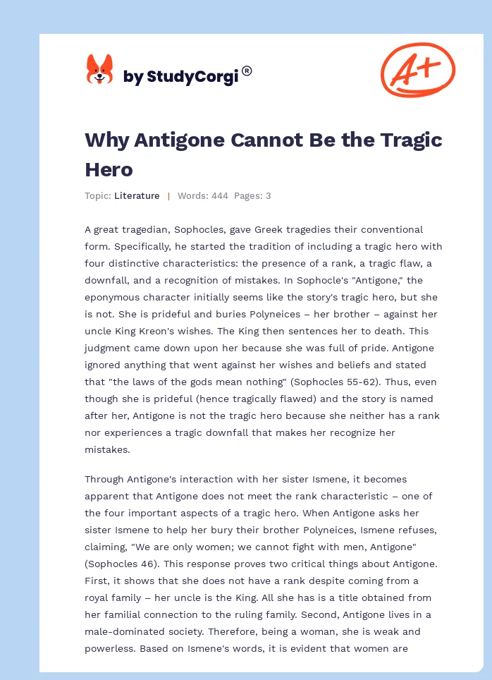 why is antigone a tragic hero essay
