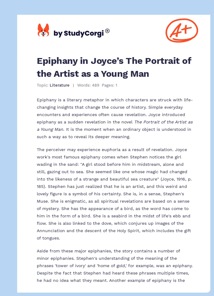 Epiphany in Joyce’s The Portrait of the Artist as a Young Man. Page 1
