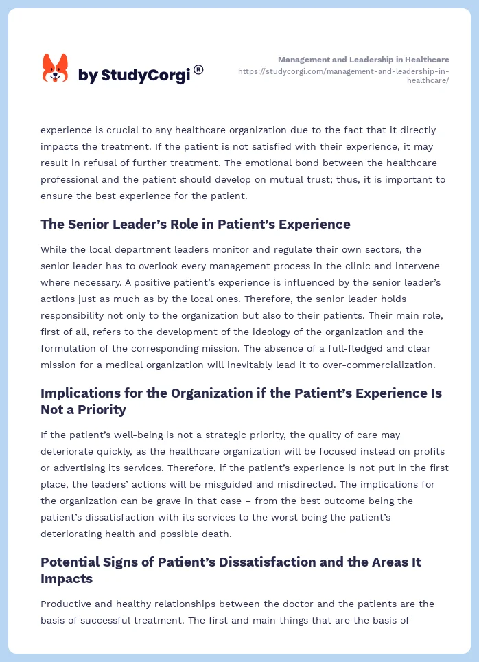 Management and Leadership in Healthcare. Page 2