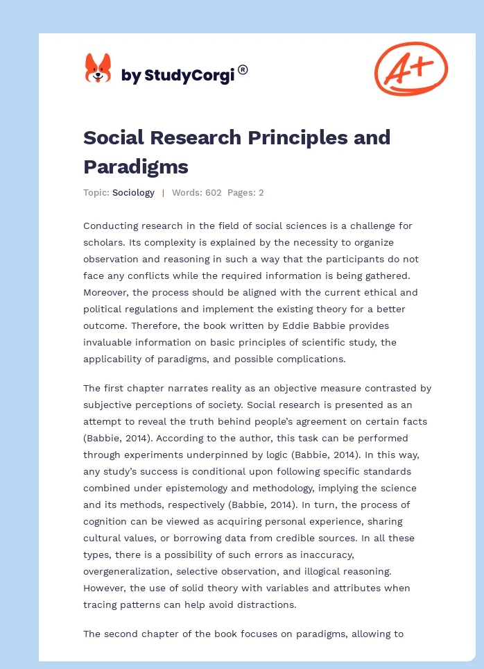 Social Research Principles and Paradigms. Page 1