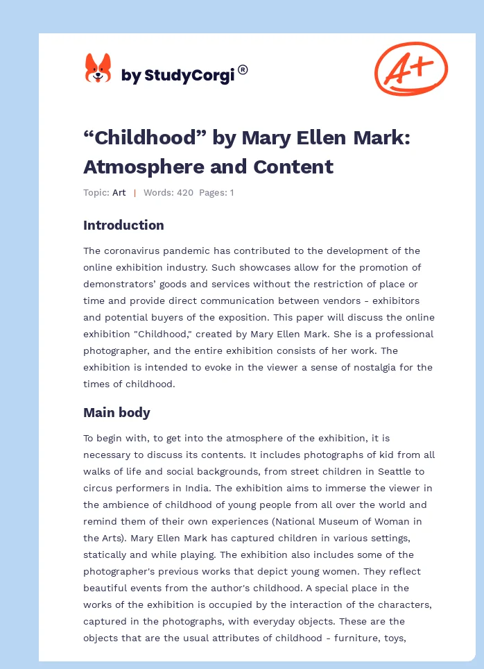 “Childhood” by Mary Ellen Mark: Atmosphere and Content. Page 1
