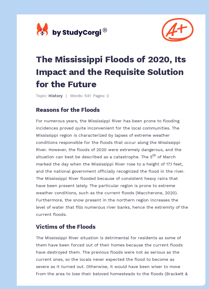 The Mississippi Floods of 2020, Its Impact and the Requisite Solution for the Future. Page 1