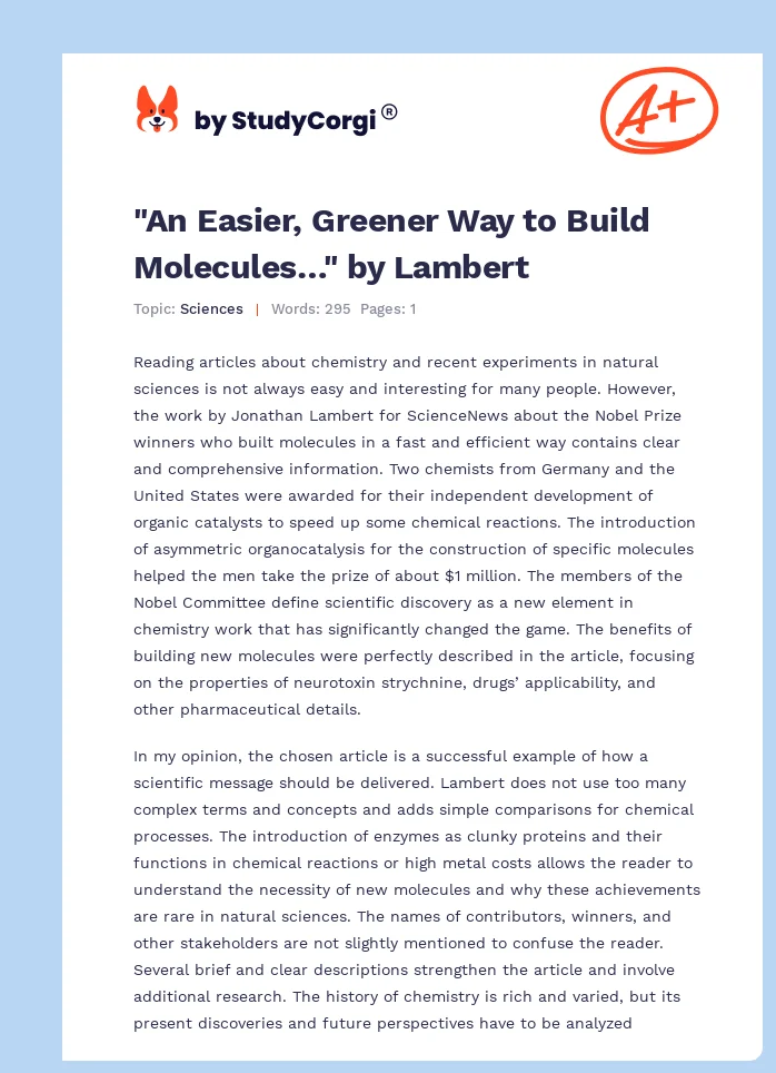 "An Easier, Greener Way to Build Molecules…" by Lambert. Page 1