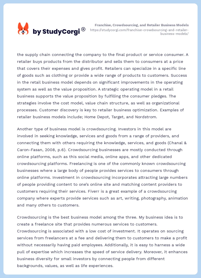 Franchise, Crowdsourcing, and Retailer Business Models. Page 2
