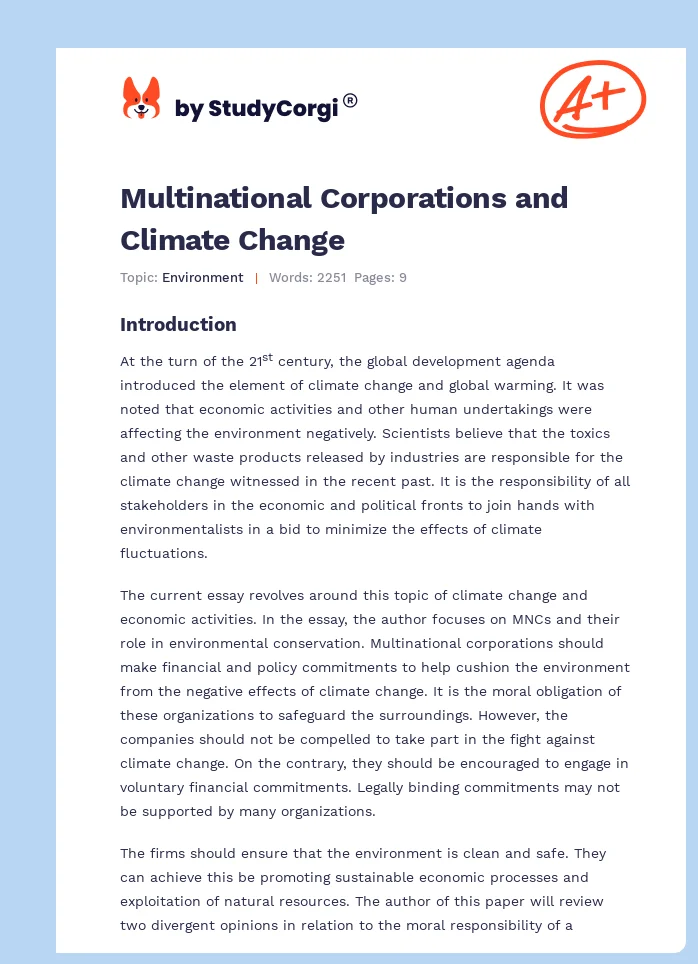Multinational Corporations and Climate Change. Page 1