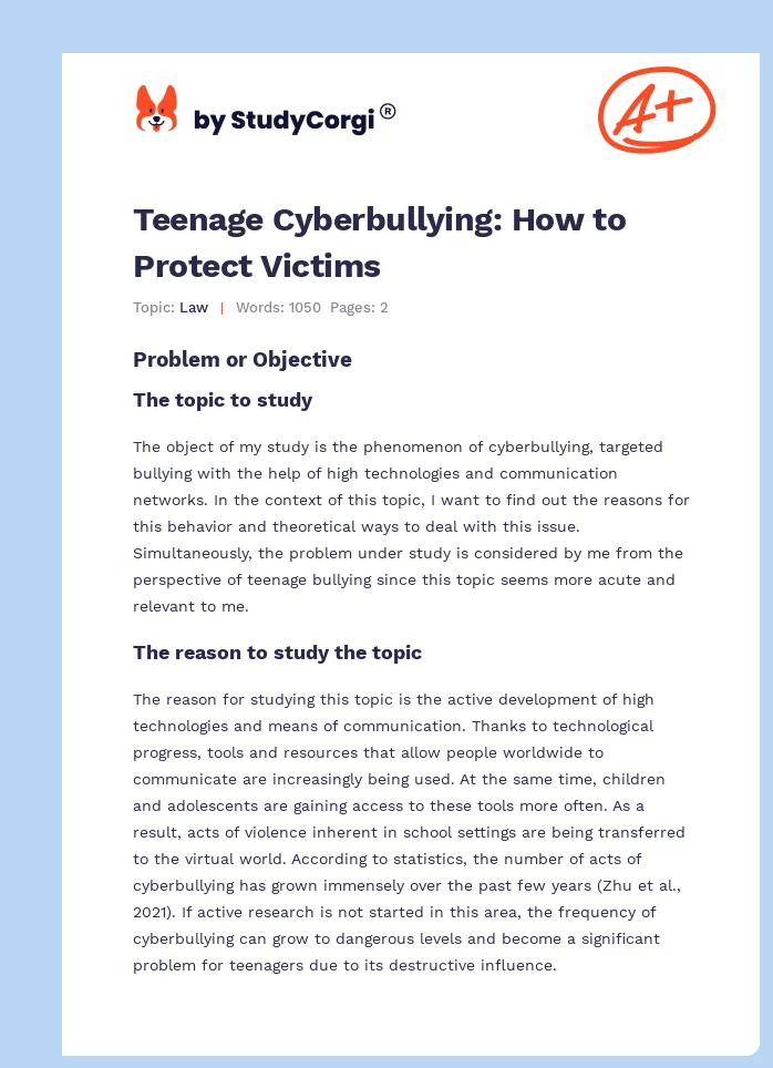 Teenage Cyberbullying: How to Protect Victims. Page 1