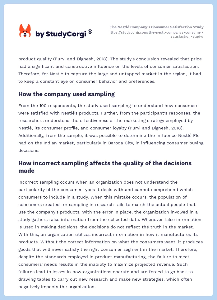 The Nestlé Company's Consumer Satisfaction Study. Page 2