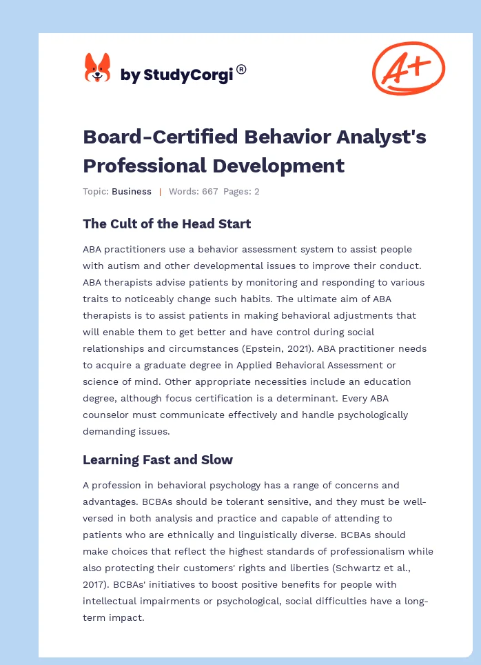 Board-Certified Behavior Analyst's Professional Development. Page 1