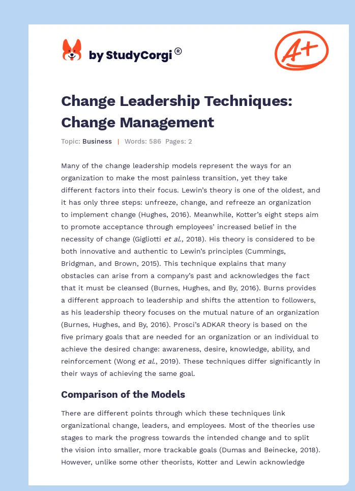 Change Leadership Techniques: Change Management. Page 1