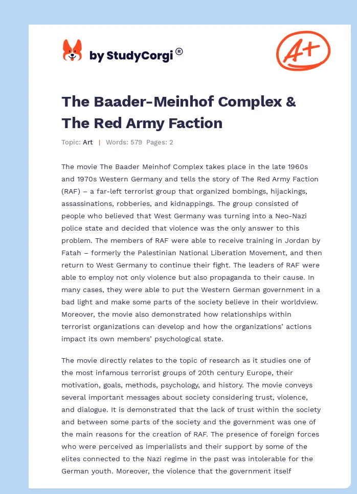 The Baader-Meinhof Complex & The Red Army Faction. Page 1