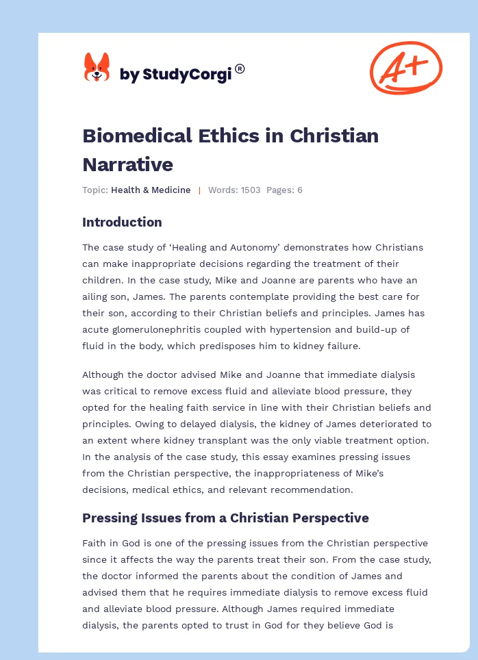 Biomedical Ethics in Christian Narrative. Page 1