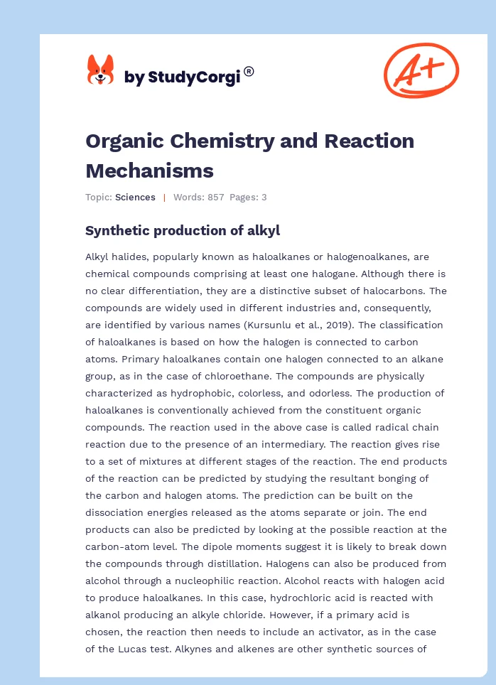 Organic Chemistry and Reaction Mechanisms. Page 1
