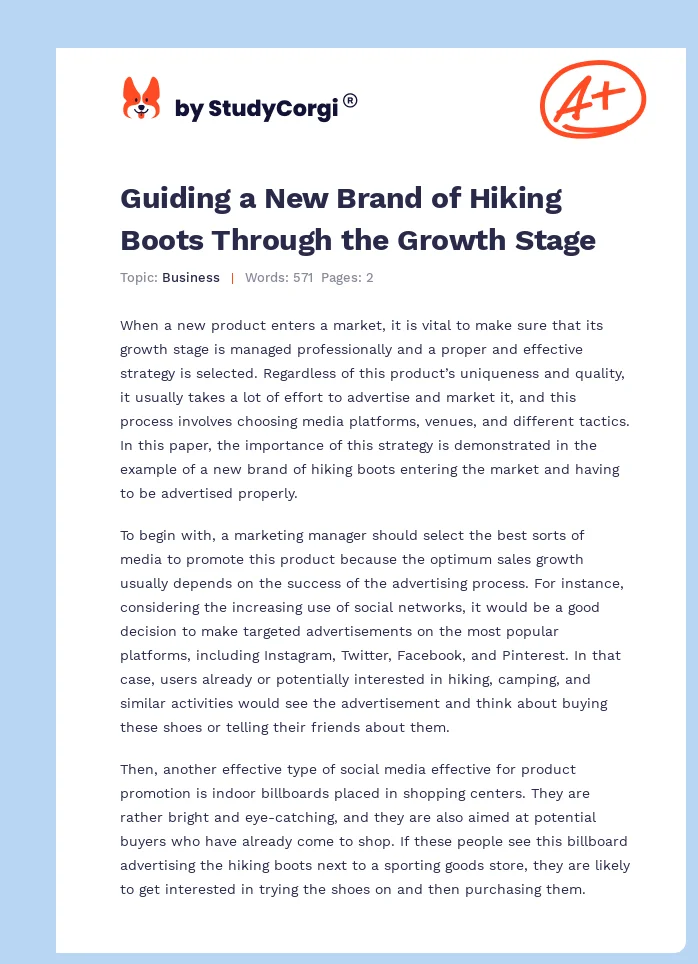 Guiding a New Brand of Hiking Boots Through the Growth Stage. Page 1