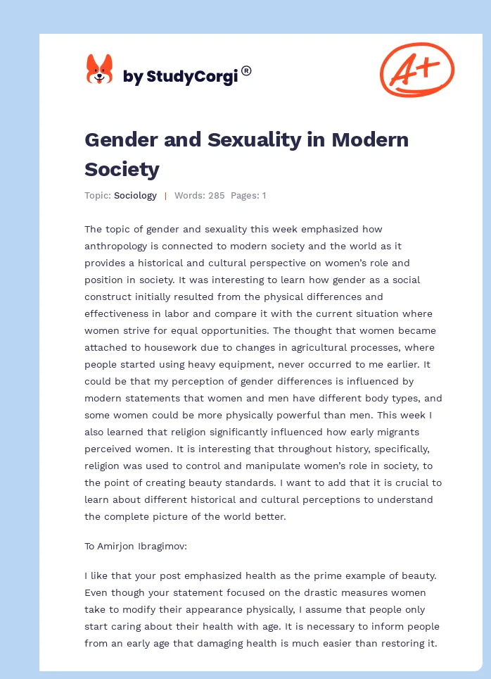Gender and Sexuality in Modern Society. Page 1