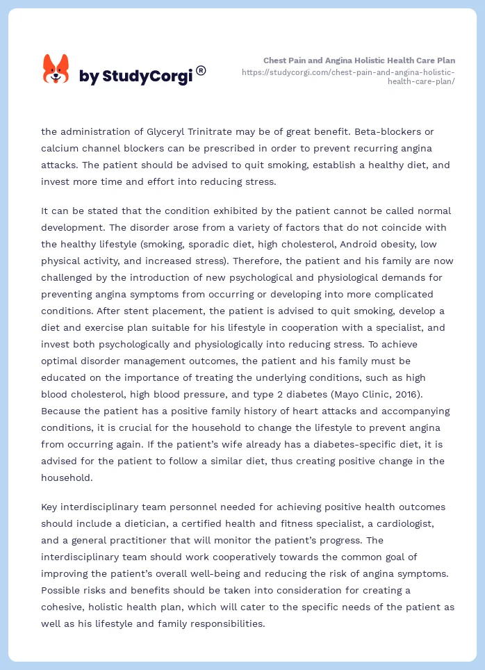 Chest Pain and Angina Holistic Health Care Plan. Page 2