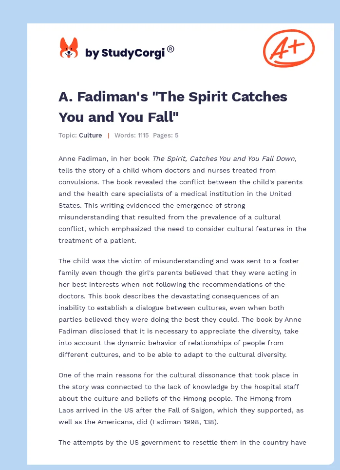 A. Fadiman's "The Spirit Catches You and You Fall". Page 1