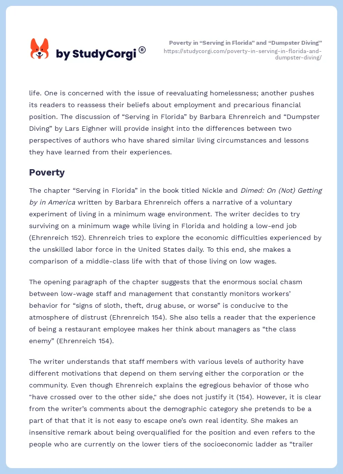 Poverty in “Serving in Florida” and “Dumpster Diving”. Page 2