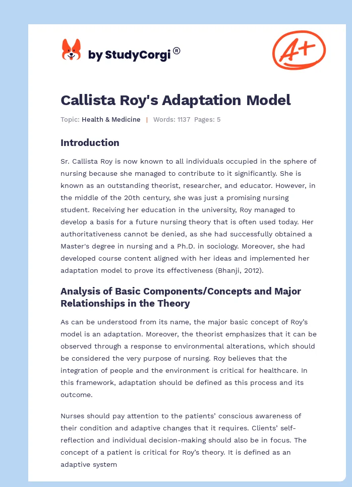 Callista Roy's Adaptation Model. Page 1