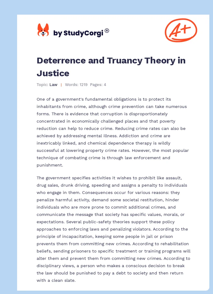 Deterrence and Truancy Theory in Justice. Page 1