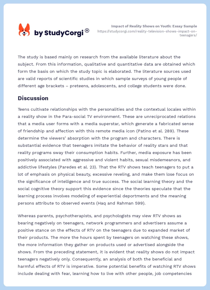 Impact of Reality Shows on Youth: Essay Sample. Page 2