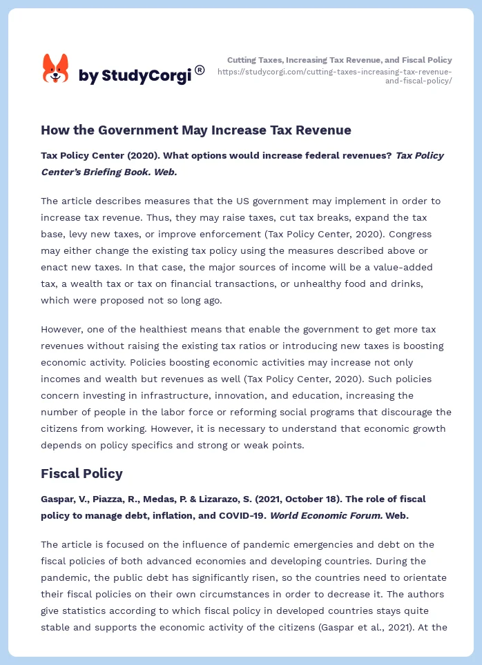 Cutting Taxes, Increasing Tax Revenue, and Fiscal Policy. Page 2