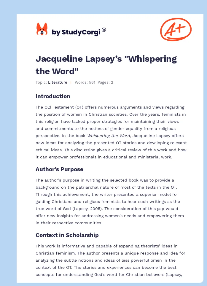 Jacqueline Lapsey’s "Whispering the Word". Page 1