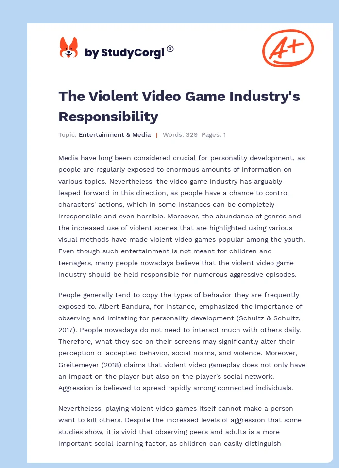 The Violent Video Game Industry's Responsibility. Page 1