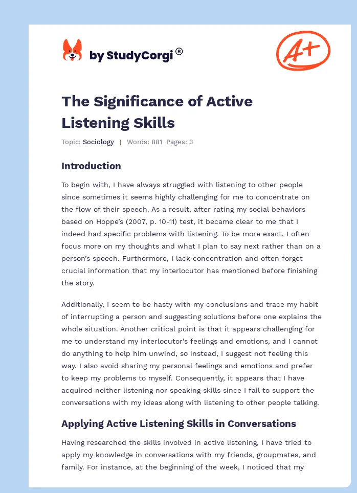 The Significance of Active Listening Skills. Page 1