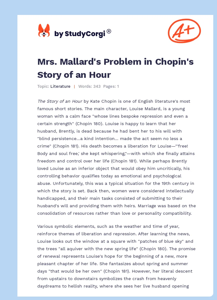 Mrs. Mallard's Problem in Chopin's Story of an Hour. Page 1