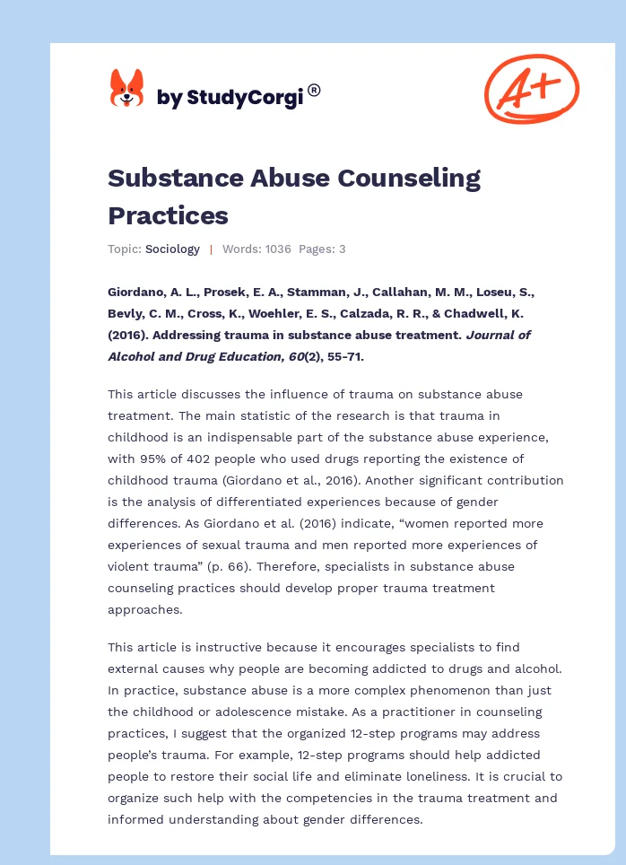 Substance Abuse Counseling Practices. Page 1