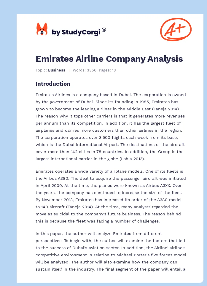 Emirates Airline Company Analysis. Page 1